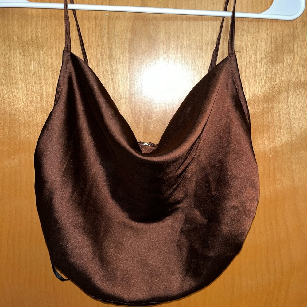 FOREVER 21 BROWN SATIN CROP TOP (NEVER BEFORE WORN) Size:M